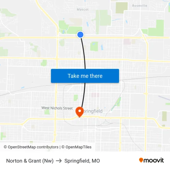 Norton & Grant (Nw) to Springfield, MO map