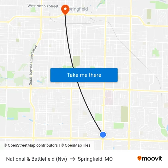 National & Battlefield (Nw) to Springfield, MO map