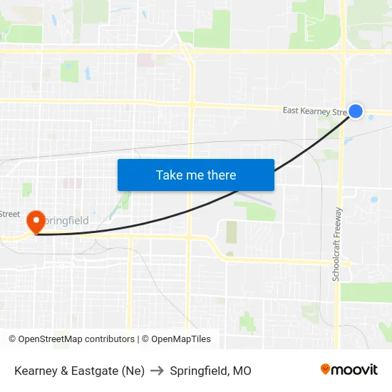 Kearney & Eastgate (Ne) to Springfield, MO map