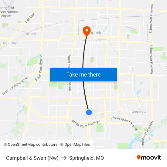 Campbell & Swan (Nw) to Springfield, MO map