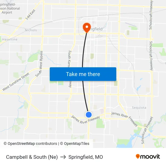 Campbell & South (Ne) to Springfield, MO map