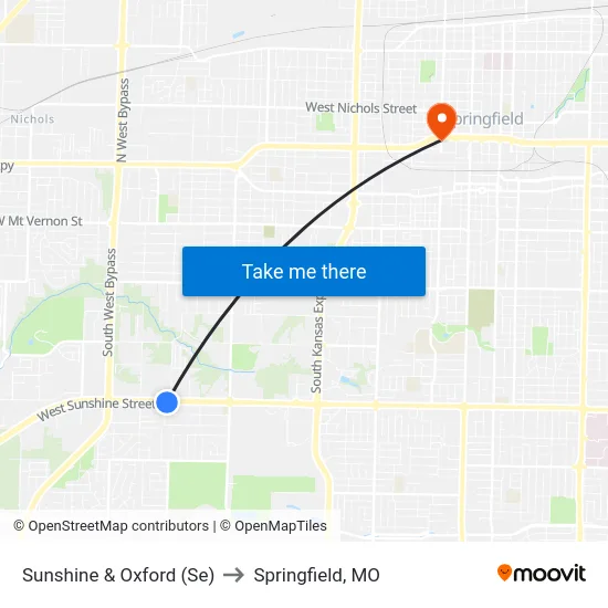 Sunshine & Oxford (Se) to Springfield, MO map