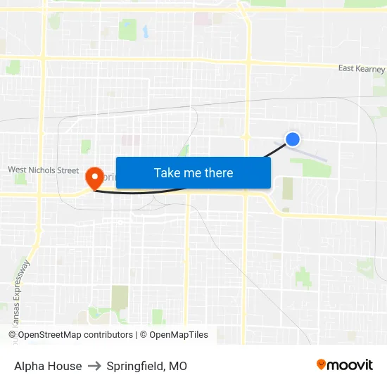 Alpha House to Springfield, MO map