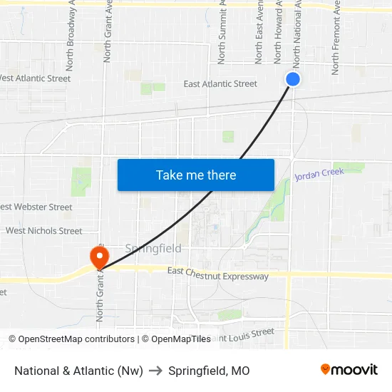 National & Atlantic (Nw) to Springfield, MO map