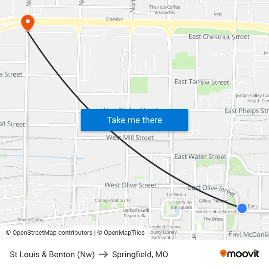 St Louis & Benton (Nw) to Springfield, MO map