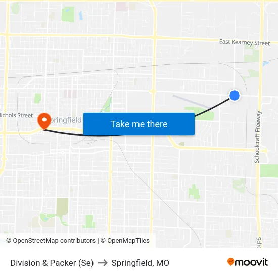 Division & Packer (Se) to Springfield, MO map