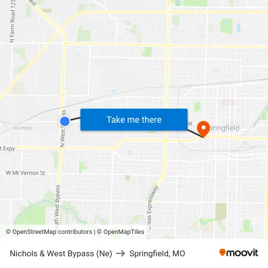 Nichols & West Bypass (Ne) to Springfield, MO map
