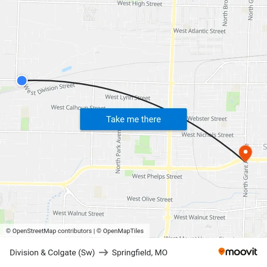 Division & Colgate (Sw) to Springfield, MO map