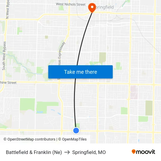 Battlefield & Franklin (Ne) to Springfield, MO map
