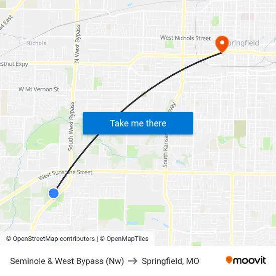 Seminole & West Bypass (Nw) to Springfield, MO map