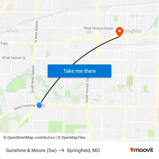 Sunshine & Moore (Sw) to Springfield, MO map