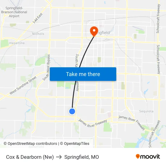 Cox & Dearborn (Nw) to Springfield, MO map