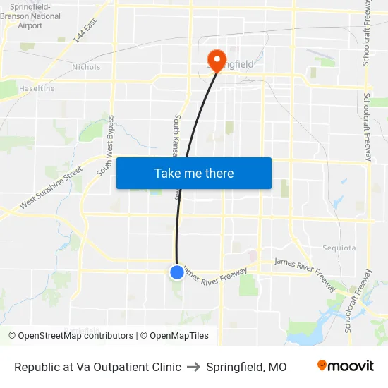 Republic at Va Outpatient Clinic to Springfield, MO map