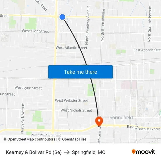 Kearney & Bolivar Rd (Se) to Springfield, MO map