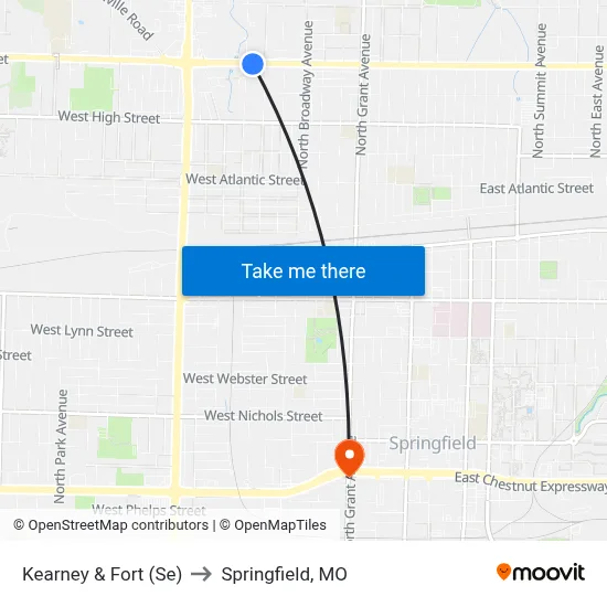 Kearney & Fort (Se) to Springfield, MO map