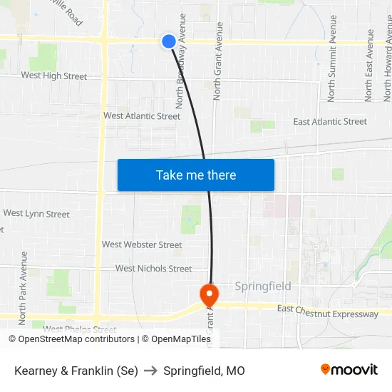 Kearney & Franklin (Se) to Springfield, MO map