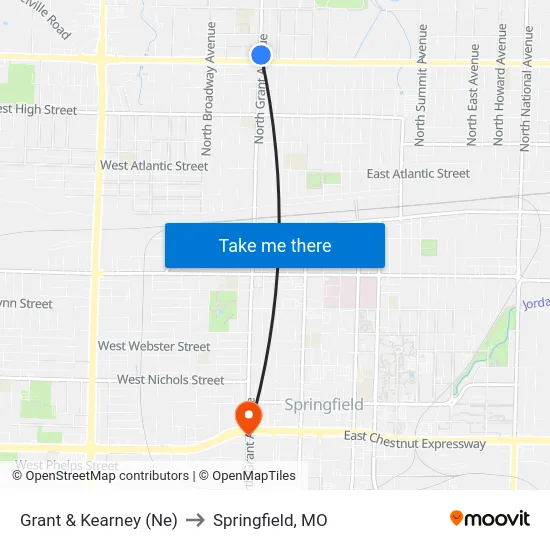 Grant & Kearney (Ne) to Springfield, MO map