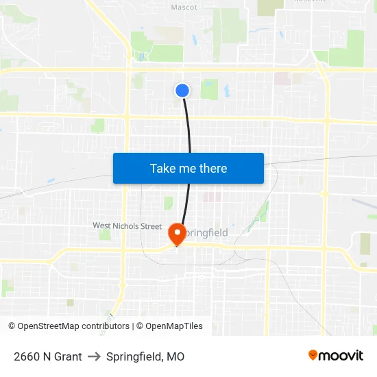 2660 N Grant to Springfield, MO map