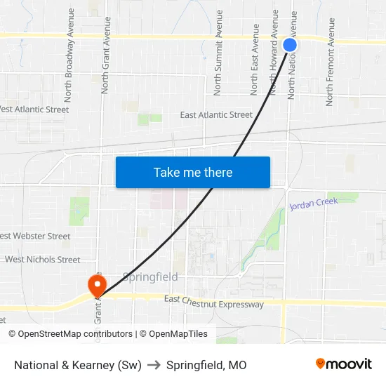 National & Kearney (Sw) to Springfield, MO map