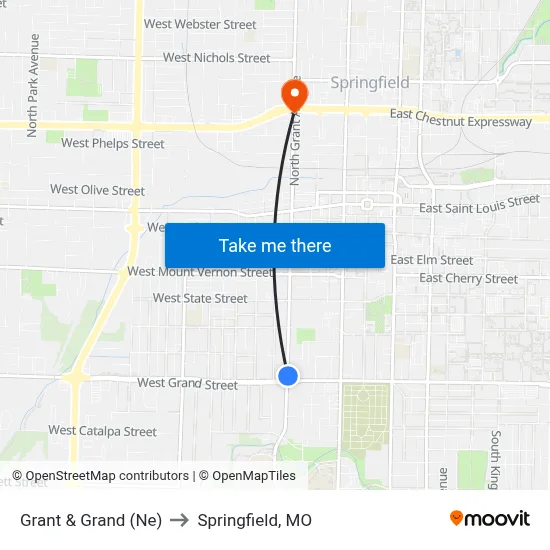 Grant & Grand (Ne) to Springfield, MO map