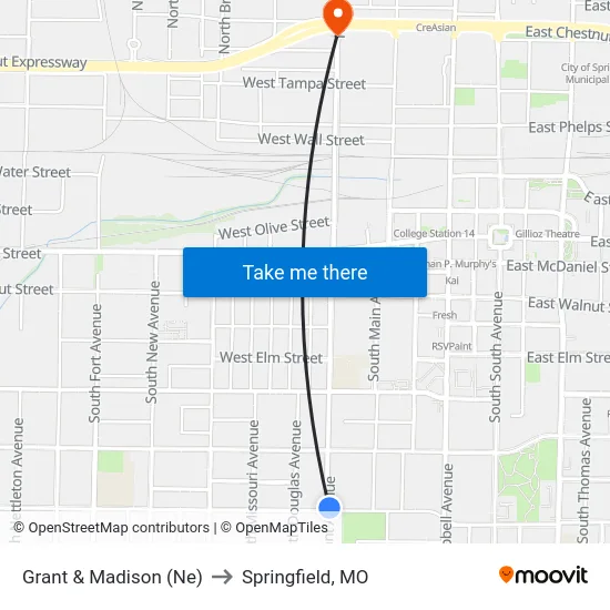Grant & Madison (Ne) to Springfield, MO map