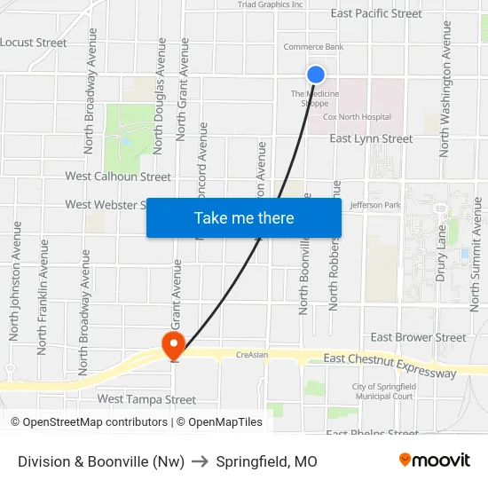 Division & Boonville (Nw) to Springfield, MO map