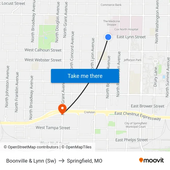 Boonville & Lynn (Sw) to Springfield, MO map