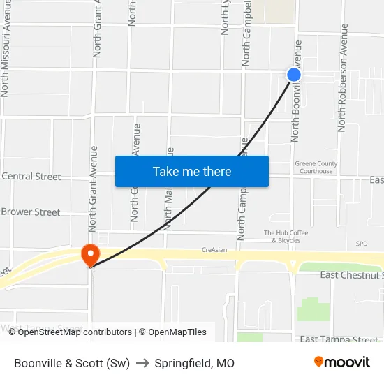 Boonville & Scott (Sw) to Springfield, MO map