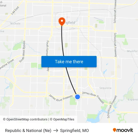 Republic & National (Ne) to Springfield, MO map