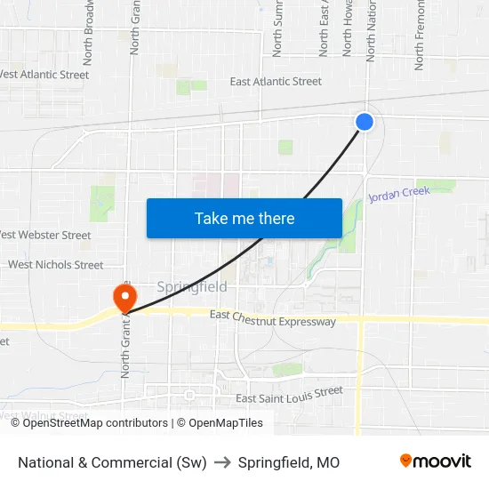 National & Commercial (Sw) to Springfield, MO map