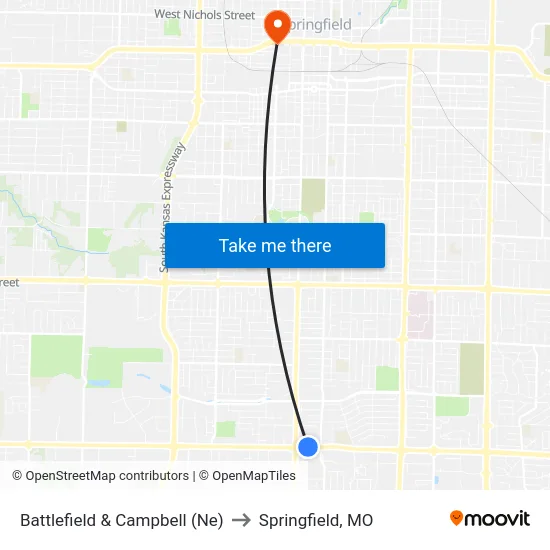 Battlefield & Campbell (Ne) to Springfield, MO map