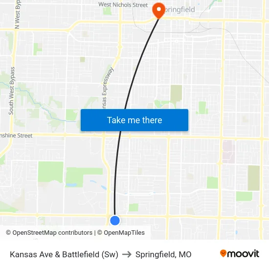 Kansas Ave & Battlefield (Sw) to Springfield, MO map