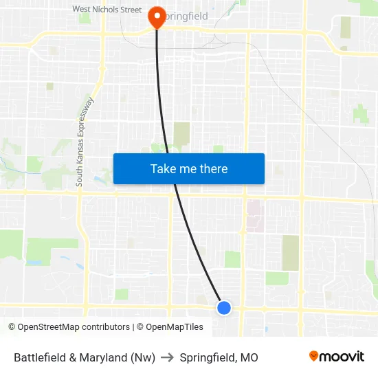 Battlefield & Maryland (Nw) to Springfield, MO map