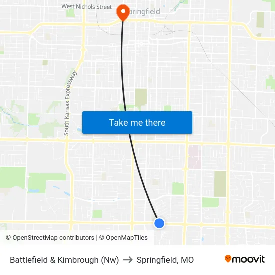 Battlefield & Kimbrough (Nw) to Springfield, MO map