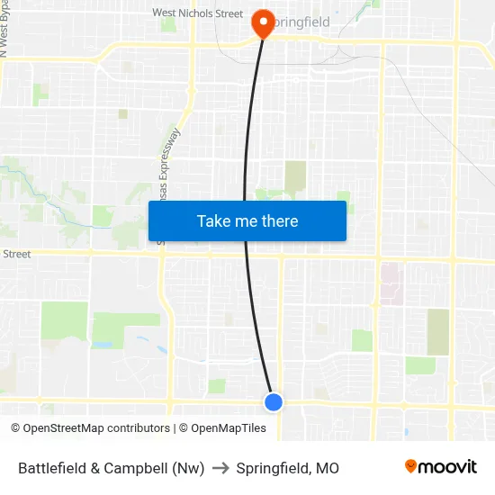 Battlefield & Campbell (Nw) to Springfield, MO map