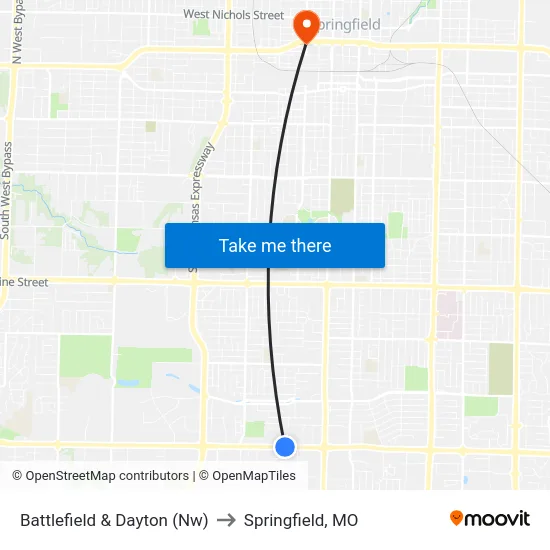Battlefield & Dayton (Nw) to Springfield, MO map
