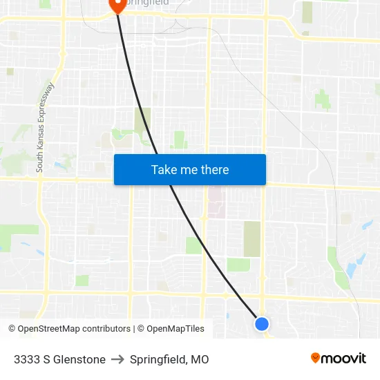 3333 S Glenstone to Springfield, MO map