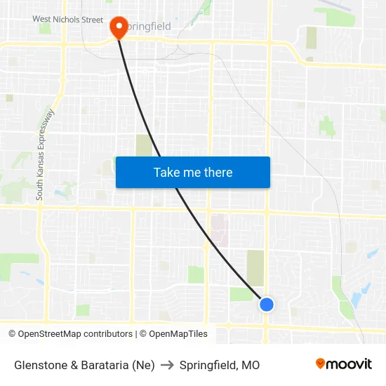 Glenstone & Barataria (Ne) to Springfield, MO map