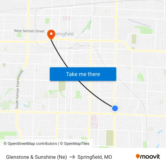 Glenstone & Sunshine (Ne) to Springfield, MO map