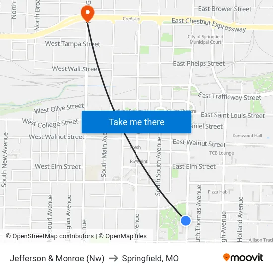 Jefferson & Monroe (Nw) to Springfield, MO map