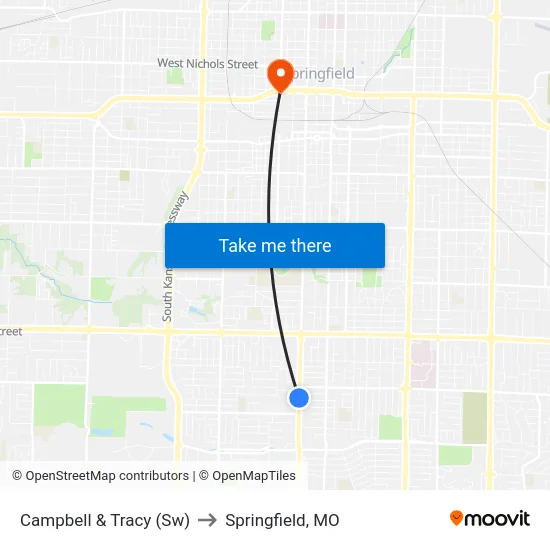 Campbell & Tracy (Sw) to Springfield, MO map