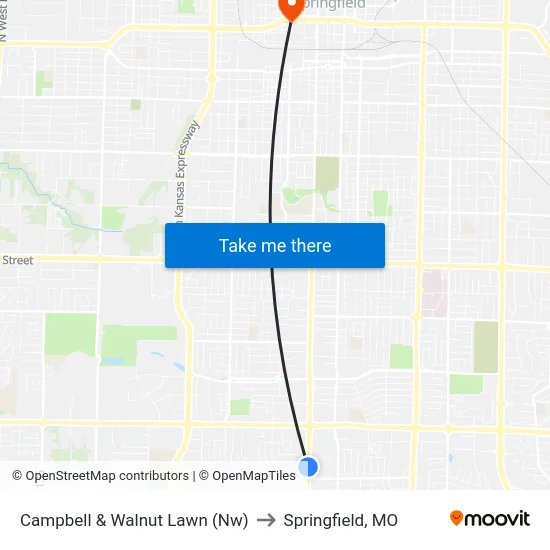 Campbell & Walnut Lawn (Nw) to Springfield, MO map