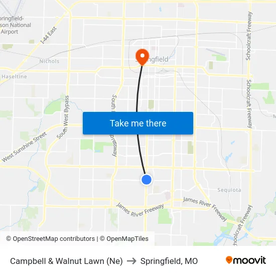Campbell & Walnut Lawn (Ne) to Springfield, MO map