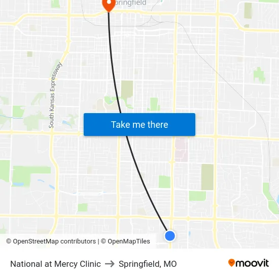 National at Mercy Clinic to Springfield, MO map