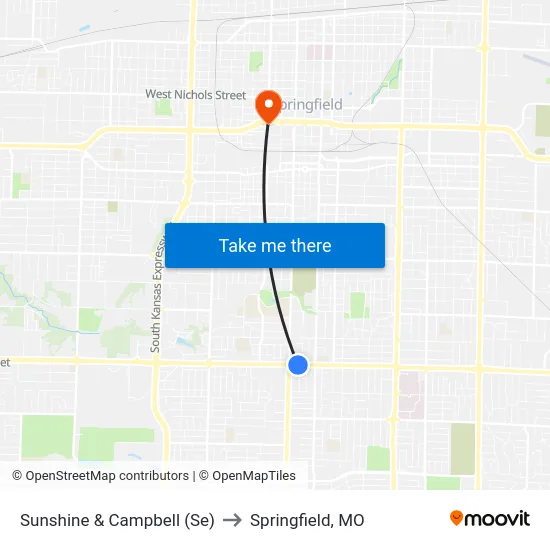 Sunshine & Campbell (Se) to Springfield, MO map