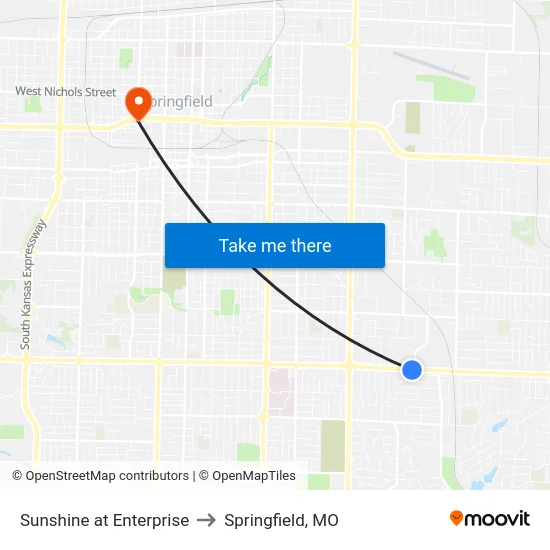 Sunshine at Enterprise to Springfield, MO map