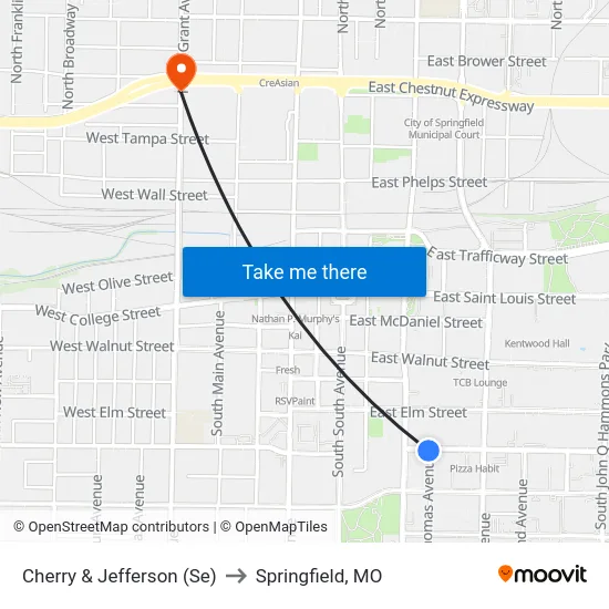 Cherry & Jefferson (Se) to Springfield, MO map