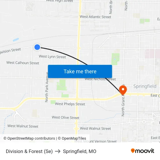 Division & Forest (Se) to Springfield, MO map