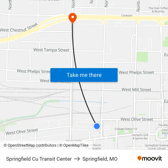 Springfield Cu Transit Center to Springfield, MO map