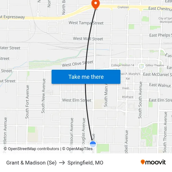 Grant & Madison (Se) to Springfield, MO map